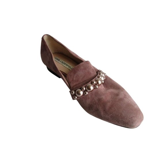 *Karl Lagerfeld PARIS Mauve Suede Slip-On Flats Silver Beaded Accents